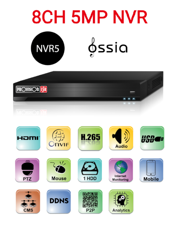 מערכת הקלטה לשמונה מצלמות Provision 5mg NVR5-8200X