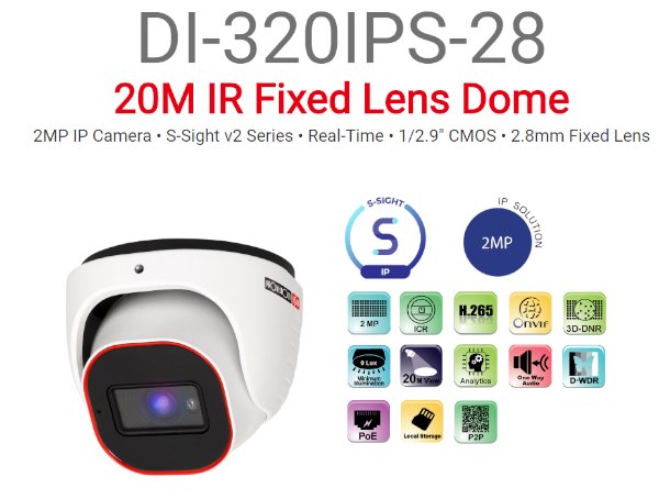 מצלמת כיפה Provision DI-320IPS-28 IP 2MP 2.8 20M POE MIC