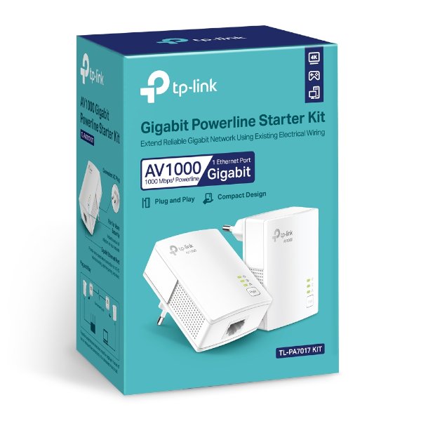 קיט מתאמי רשת על גבי חשמל עד TP-LINK TL-PA7017 KIT 1Gbps