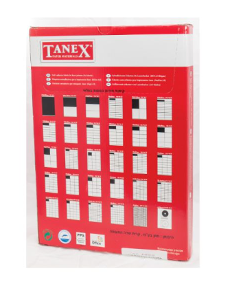 חבילת מדבקות לייזר לבן TANEX A4; חבילת 200 דף
